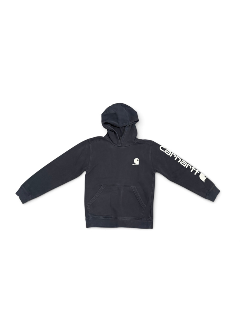 Carhartt Youth Black Pullover Hoodie Spellout Sleeve Logo Sweatshirt Sz L 14-16 - Picture 3 of 7
